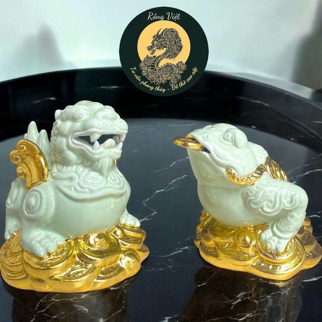Cóc Tỳ Gốm Xanh Ngọc Dát Vàng RỒNG VIỆT- Biểu Tượng Phong Thủy Thiềm Thừ và Tỳ Hưu chiêu tài hút lộc