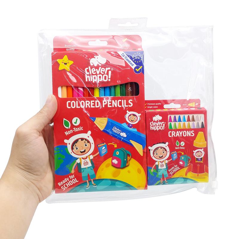 Bộ Hộp 16 Bút Màu Sáp + Hộp 16 Bút Màu Chì Colorful - Clever Hippo CB161601