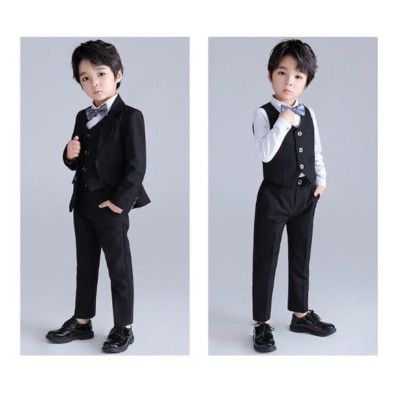 Bộ ghile vest bé trai đen TQB052 gồm 3 chi tiết (áo ghile + áo vest + quần tây) tặng kèm nơ