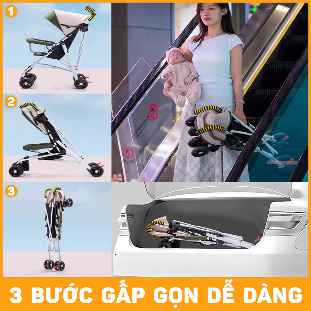 Xe đẩy ngồi du lịch cho em bé 6 tháng 1 2 3 4 tuổi gấp gọn Colorlife MySun