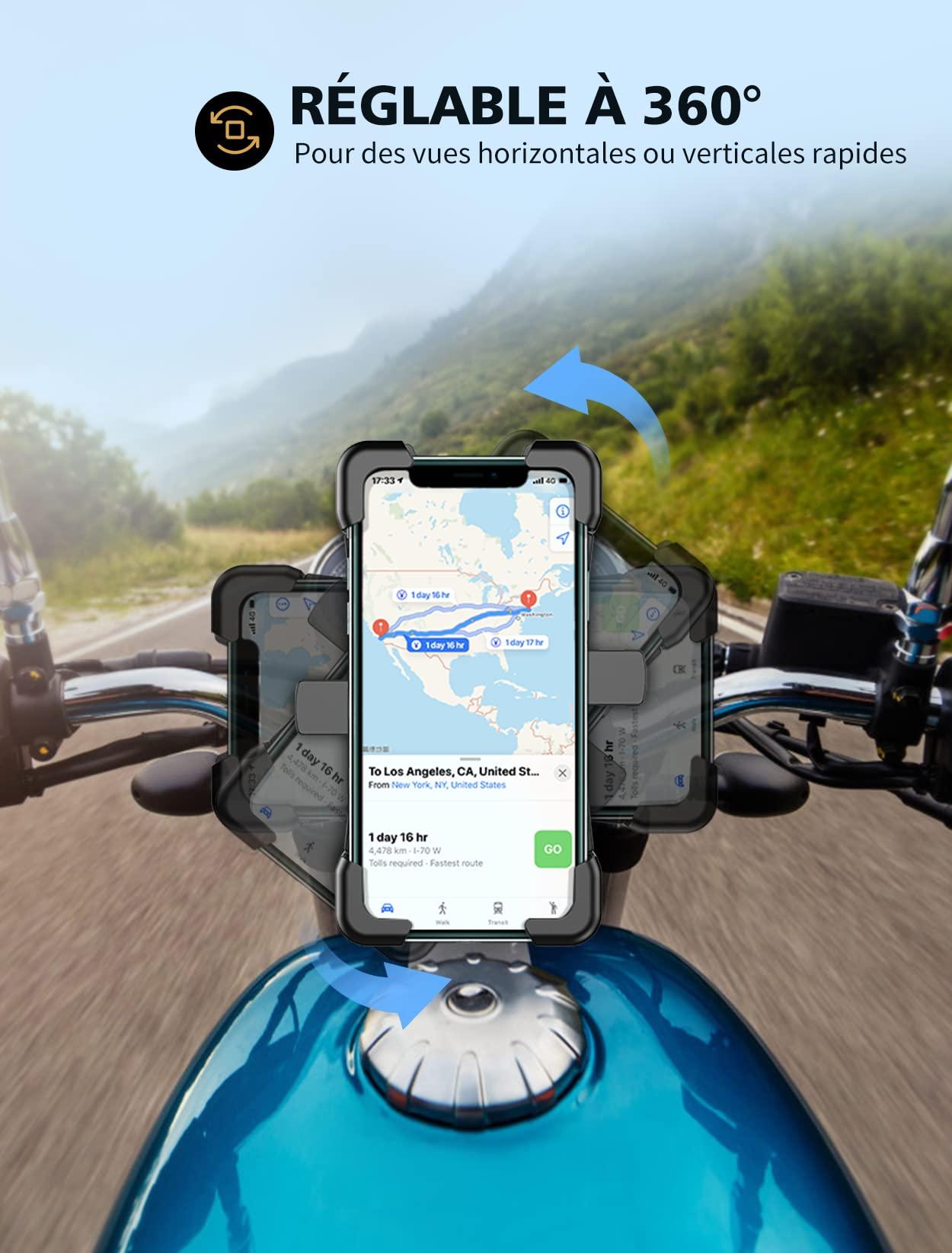 Hỗ trợ điện thoại Velo, hỗ trợ xe máy chống rung bằng thép không gỉ, cửa xe đạp xoay 360 ° 360 ° có thể tháo rời tương thích với  13 Pro Max, 13 / Điện thoại khác 4.5-7.2 "