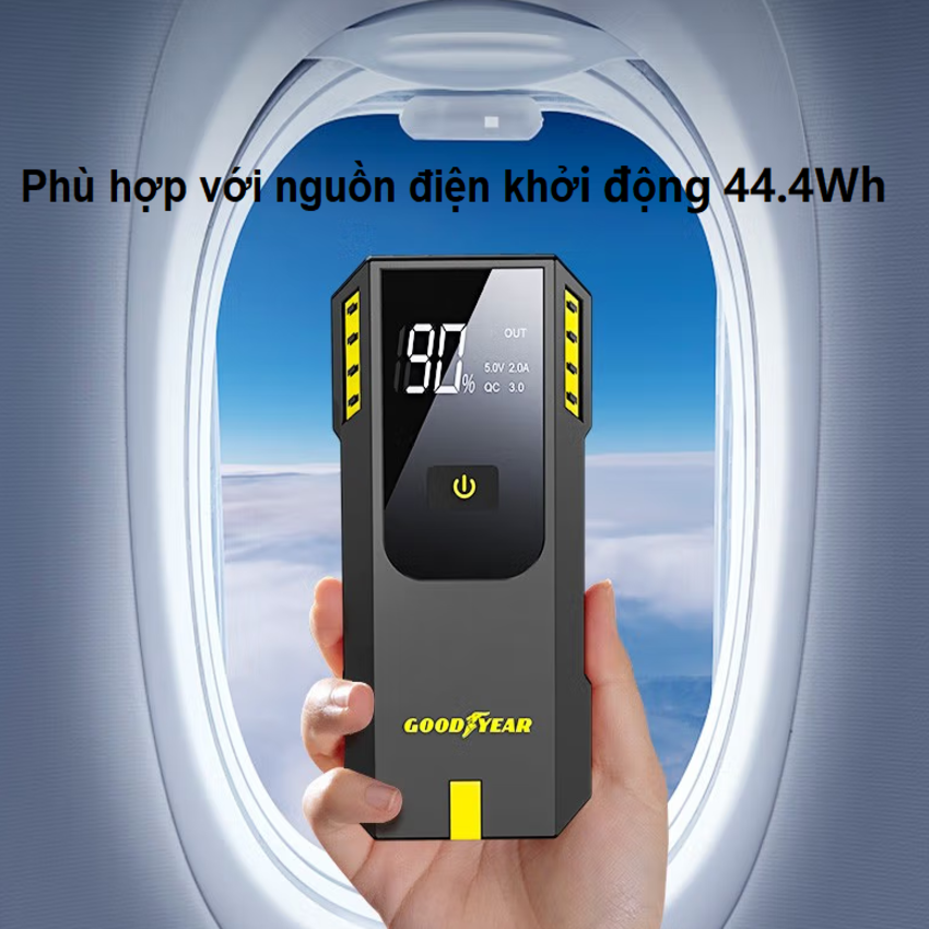 Bộ kích bình acquy ô tô kiêm pin sạc dự phòng Goodyear GY-5358, 12000mAh có khả năng bảo về ngắn mạch nếu gặp sự cố - HÀNG NHẬP KHẨU