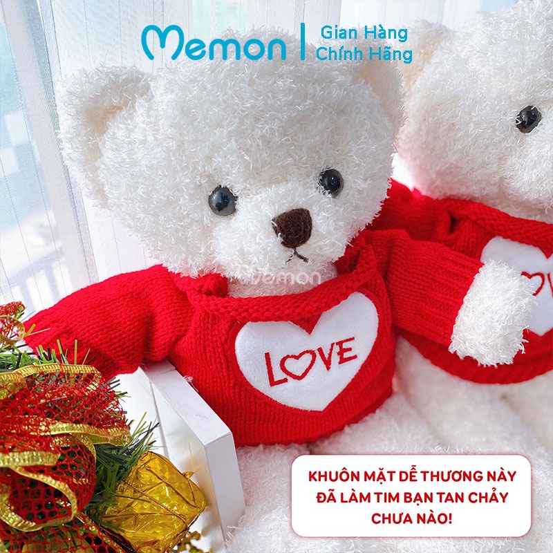 Gấu Bông Teddy Head Tales Trắng Áo Đỏ Chữ Love Cao Cấp Memon