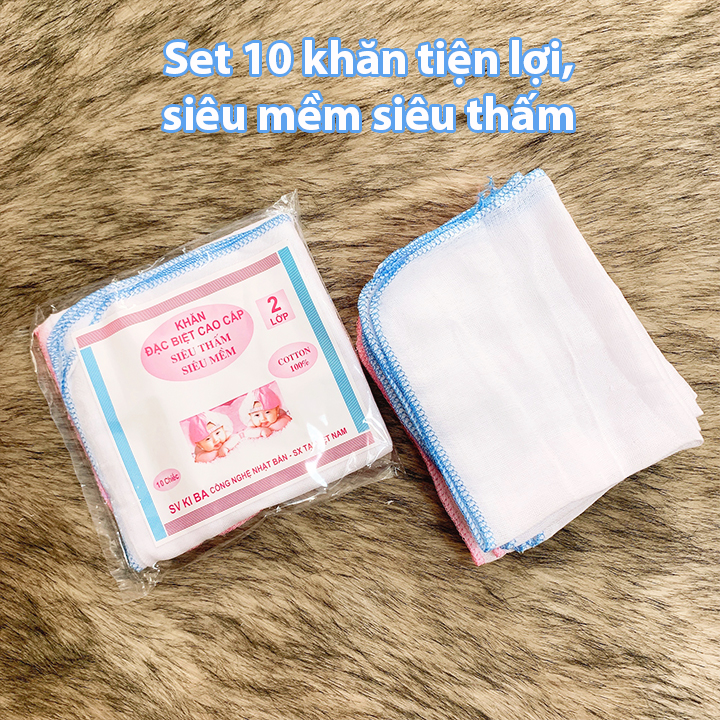 Khăn sữa cho bé Kiba siêu mềm siêu thấm 2 lớp, 3 lớp, 4 lớp kích thước 25x25cm – Set 10 khăn tiện lợi – KH005