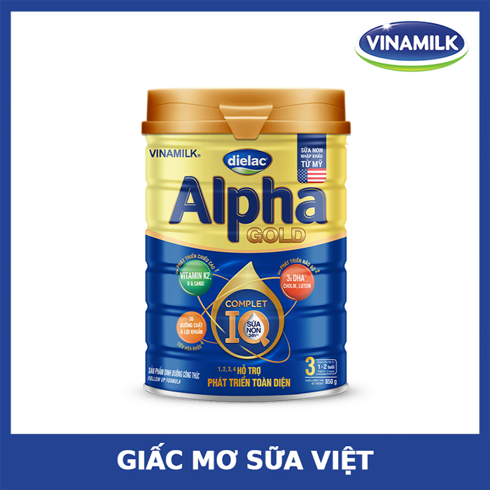 Sữa bột Vinamilk Dielac Alpha Gold 3 850g (cho trẻ từ 1 - 2 tuổi)