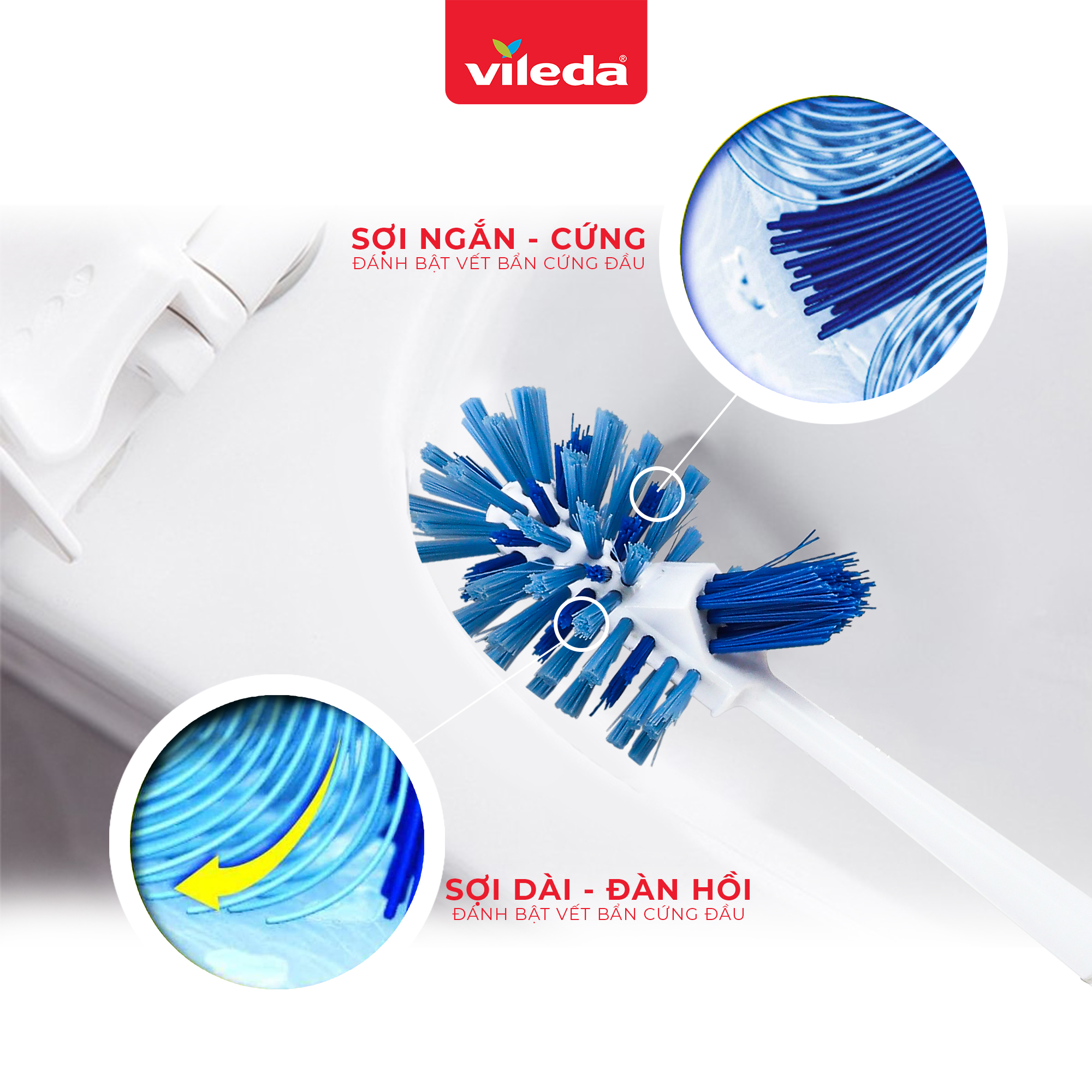 Bàn chải cọ toilet VIELDA Power Brush kèm khay đựng, đầu lông cọ bền, cứng, thiết kế 2 đầu cọ tiện dụng - TSU156132