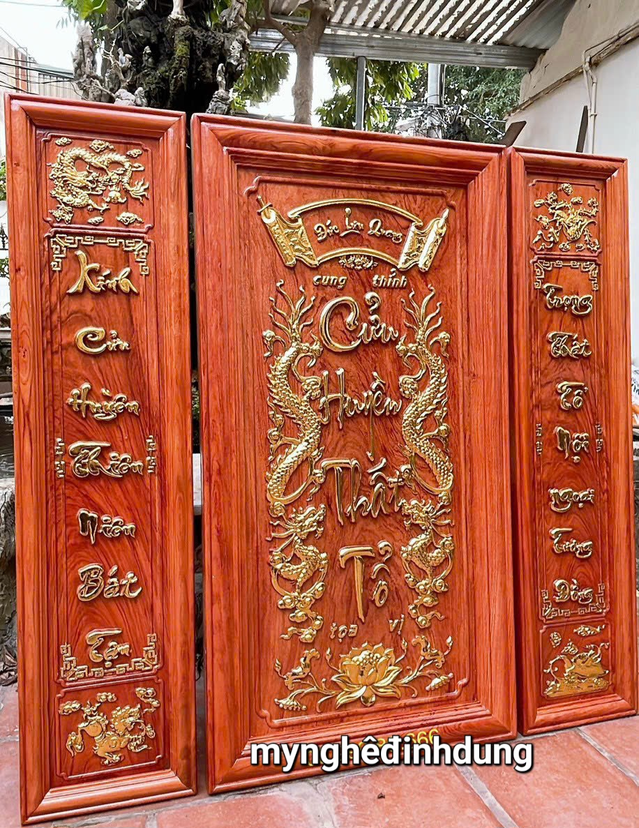 Bộ tranh thờ cửu huyền thất tổ bằng gỗ hương đá víp