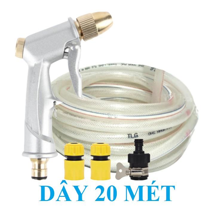 Bộ dây vòi xịt nước rửa xe, tưới cây . tăng áp 3 lần, loại 20m 206701 đầu đồng,cút,nối đen+ tặng đai
