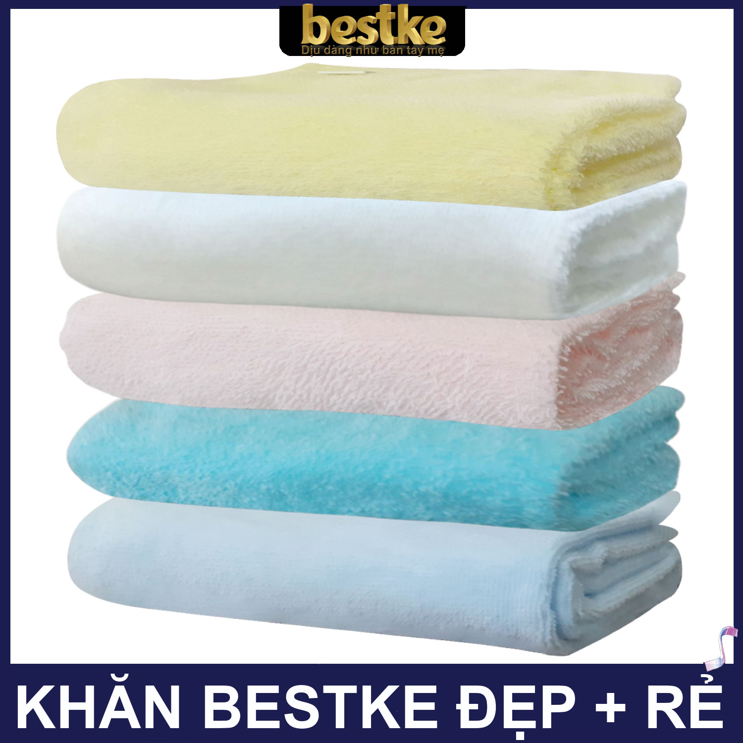 Combo 4 cái Khăn gội bestke 100% cotton, màu trắng và xanh nõn chuối, KT 83*33cm, Cotton towel, bestke towel