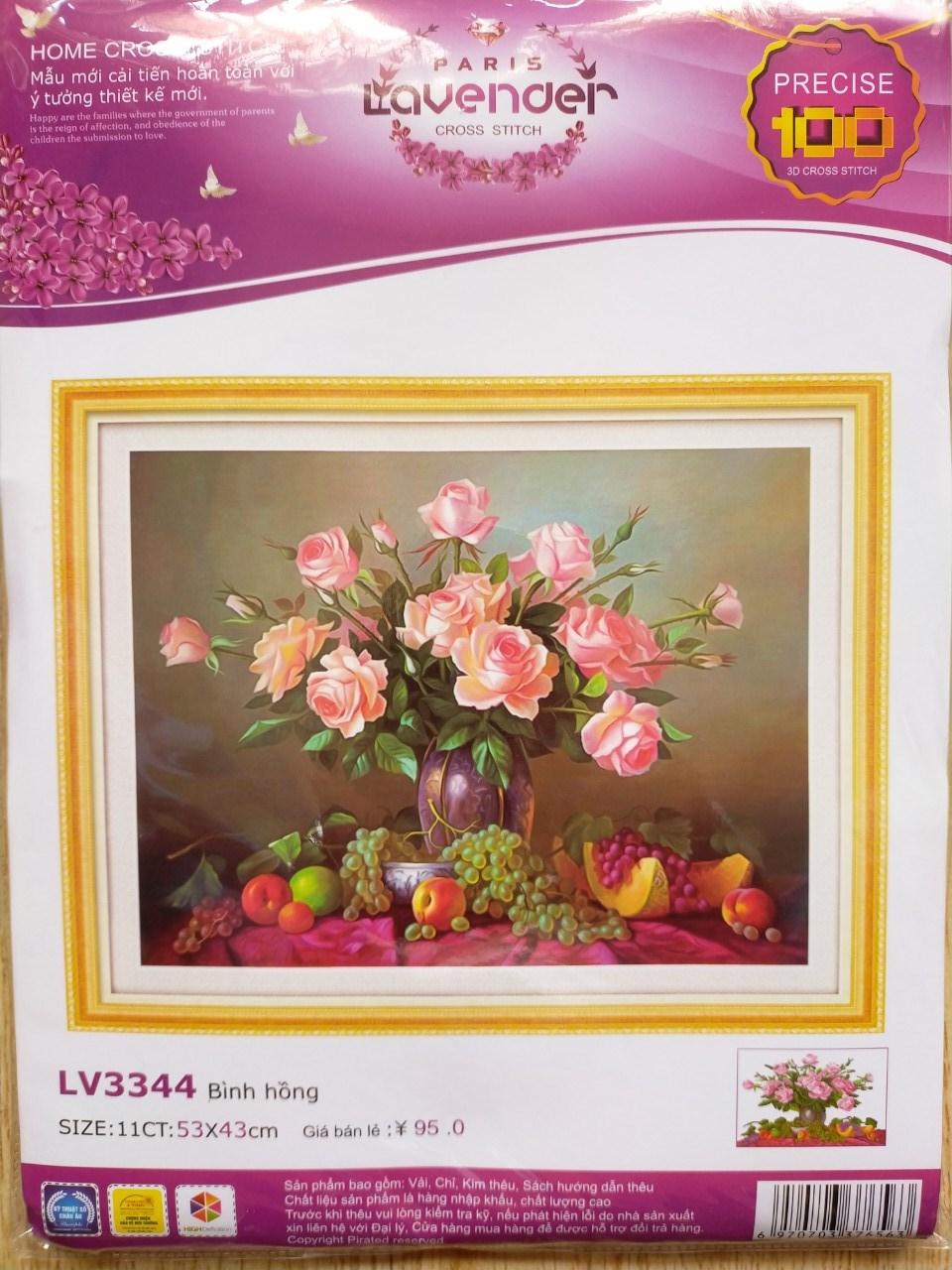 Tranh thêu chữ thập bình hoa khoe sắc LV3344 - 53 x 43 cm - chưa thêu