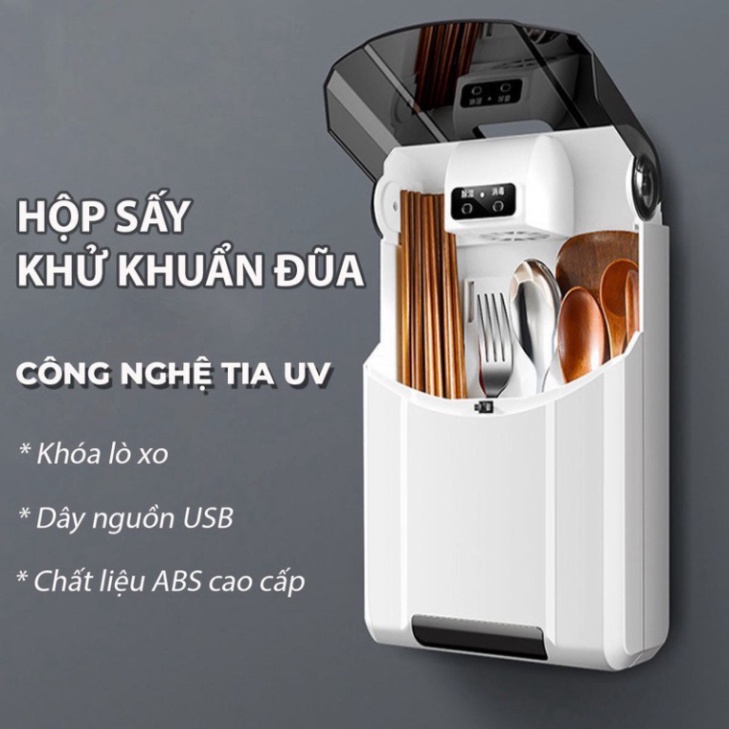 Hộp Sấy Và Khử Khuẩn Đũa Thìa Muỗng Thông Minh, Có Nắp Đậy Cao Cấp Chống Côn Trùng, Kiến, Dán Tường Chắc Chắn- Hàng Loại 1 Chính Hãng MINIIN