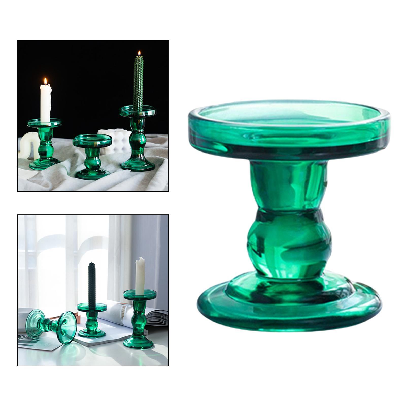 Retro Green Glass Candle Holder for Pillar Candle for Table Party Decor S