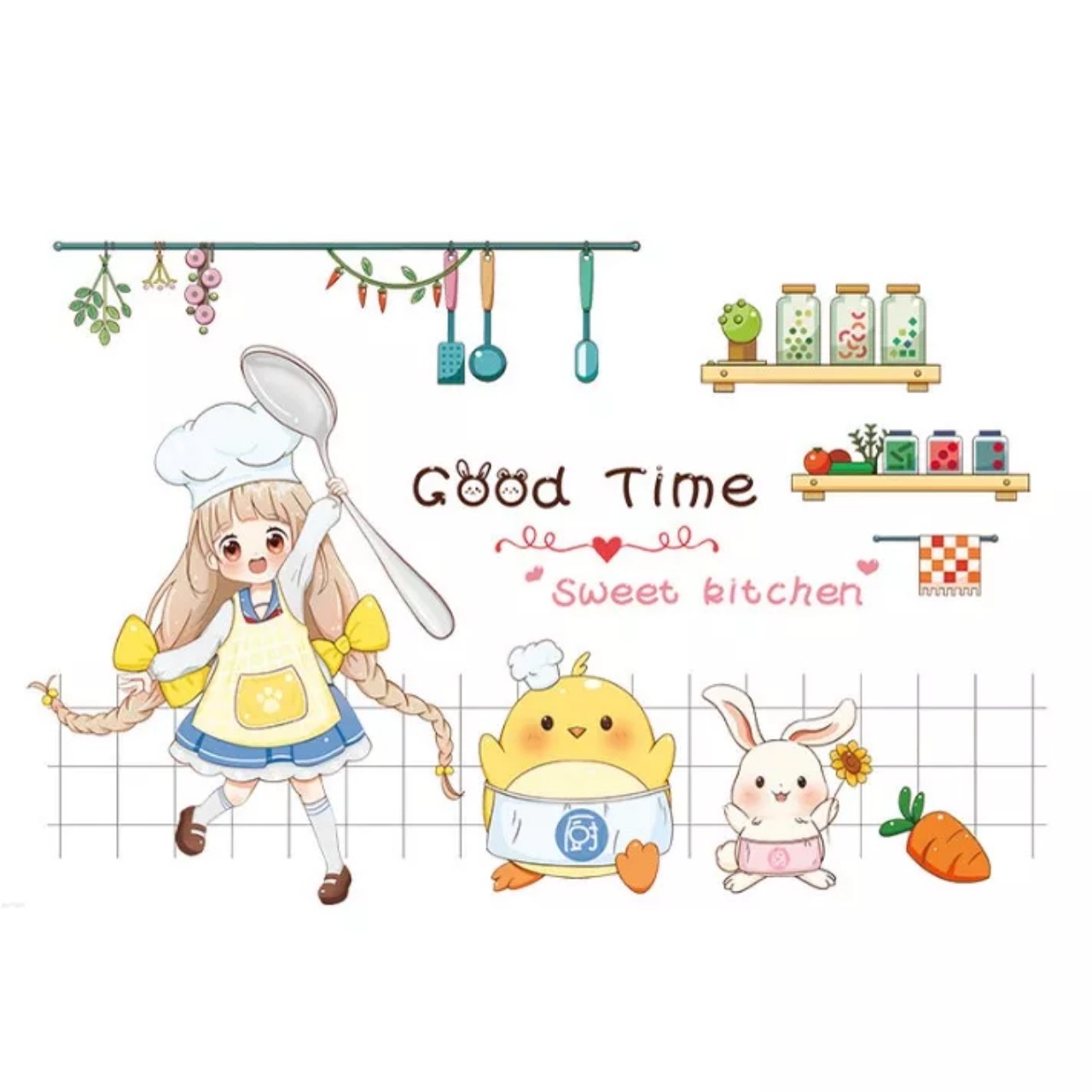Miếng dán bếp Chống dầu mỡ Nhựa PVC trong suốt in họa tiết Good Time