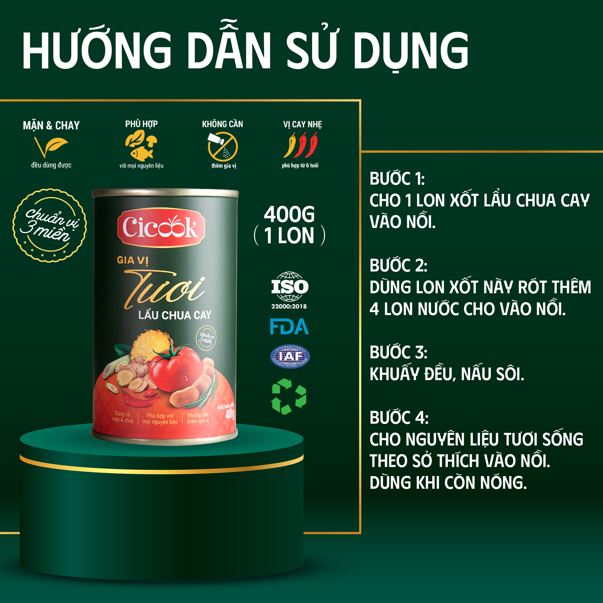 [SET LẨU - CHẤM] 1 Lon Xốt lẩu Chua Cay Cicook 400G + 1 Hộp Xốt Chấm Cicook (5 tặng 1) 180G