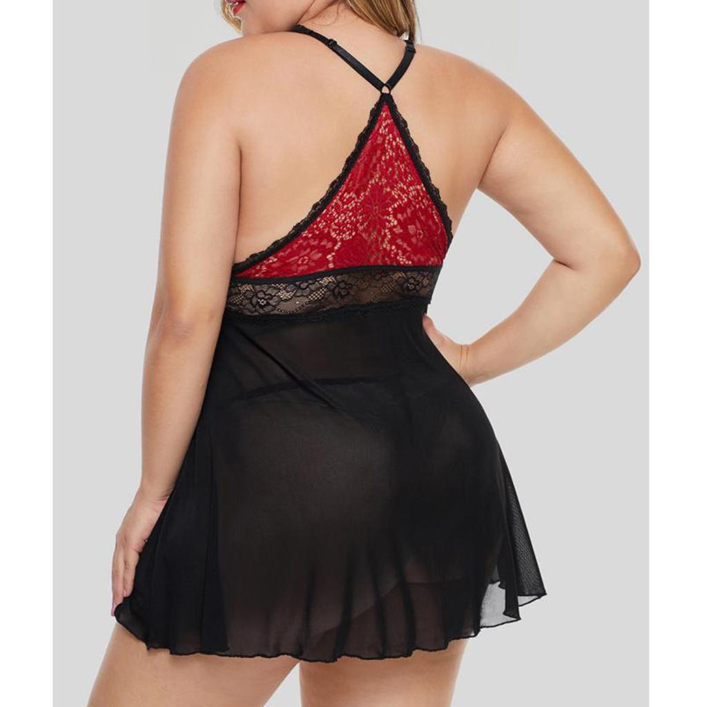 Womens Sheer Lace Bodydoll Plus Size Nightgown Full Slip With Panties