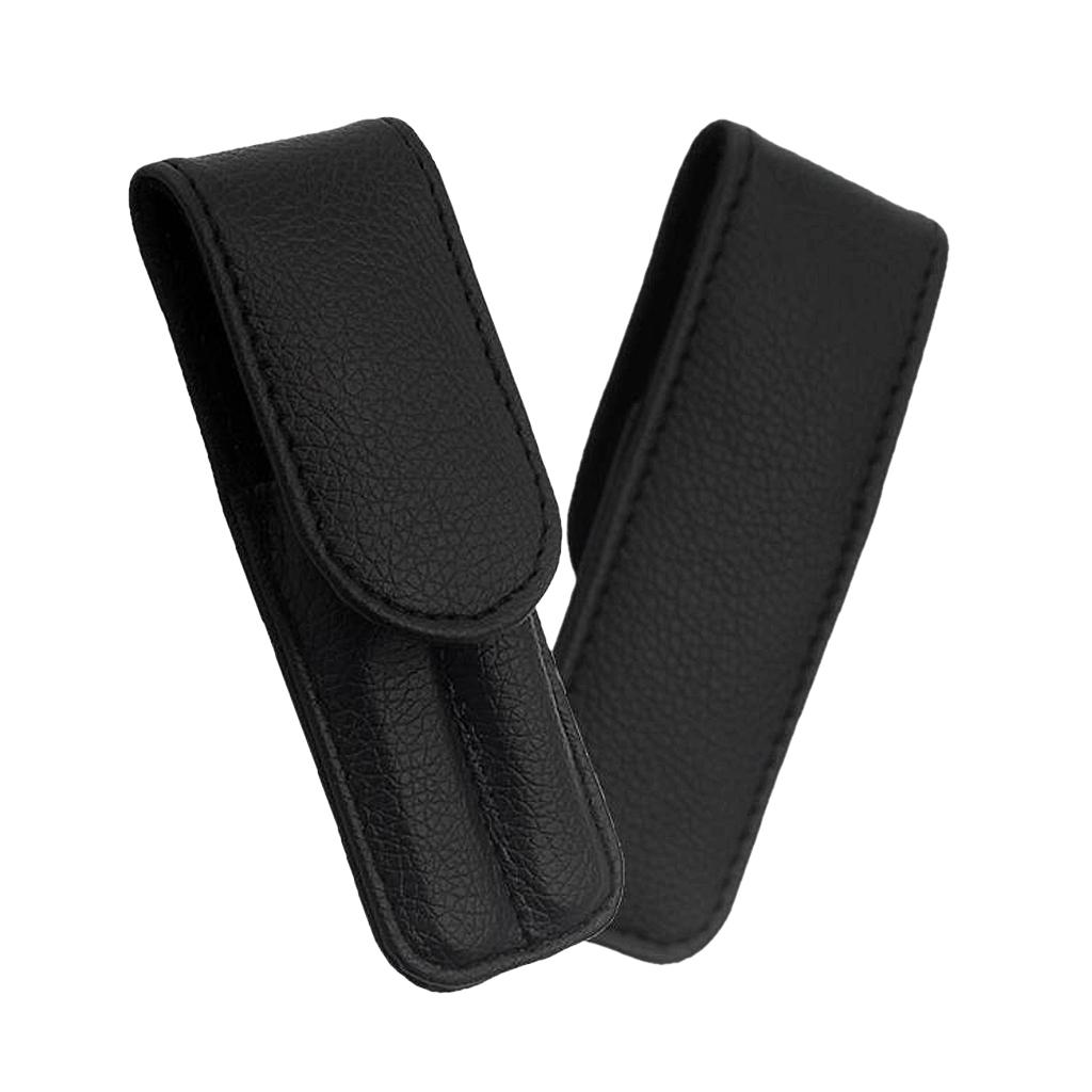 2pcs Stainless Steel Eyebrow Splinter Facial Hair Removal Precision Flat Point Tweezers Set with Leather Case, Black