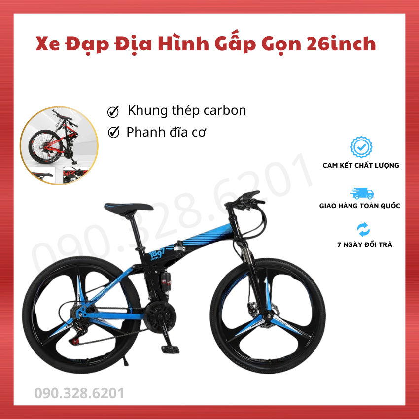 Xe Đạp Địa Hình Gấp Gọn Vành Đúc 26inch, Xe Đạp Gấp Thể Thao Người Lớn