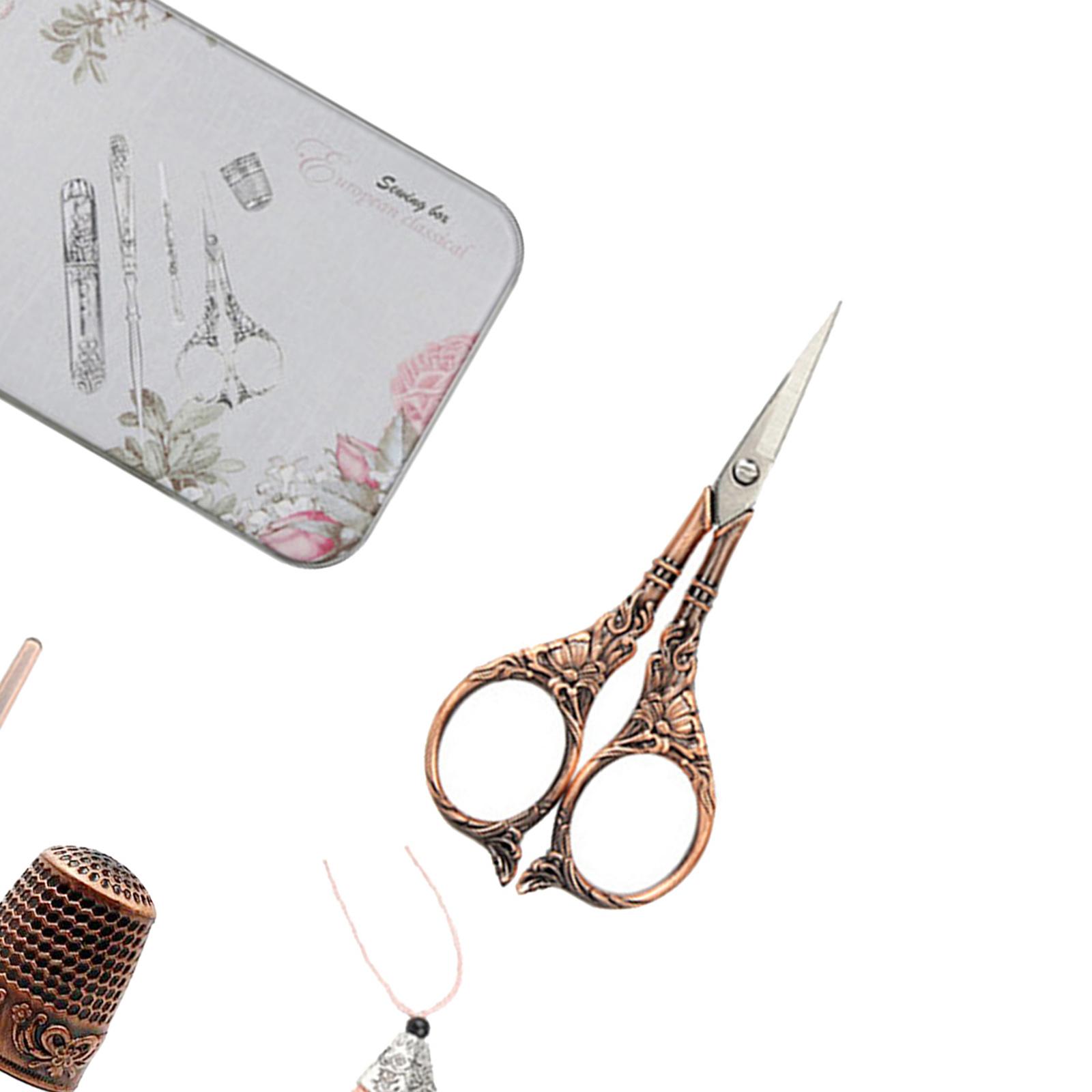 Embroidery Scissors Kit, European Antique Vintage Sewing Kit, Complete Vintage Sewing Tools with Embroidery Scissors, Needle Case, Awl for Sewing