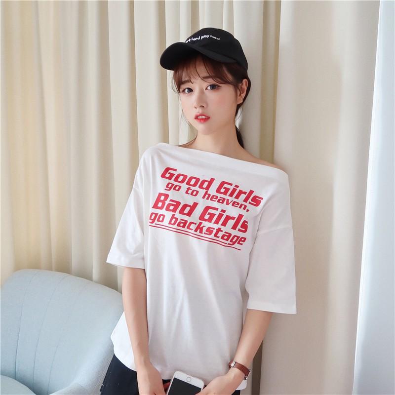 Áo thun ngắn tay in chữ phong cách Hàn Quốc
