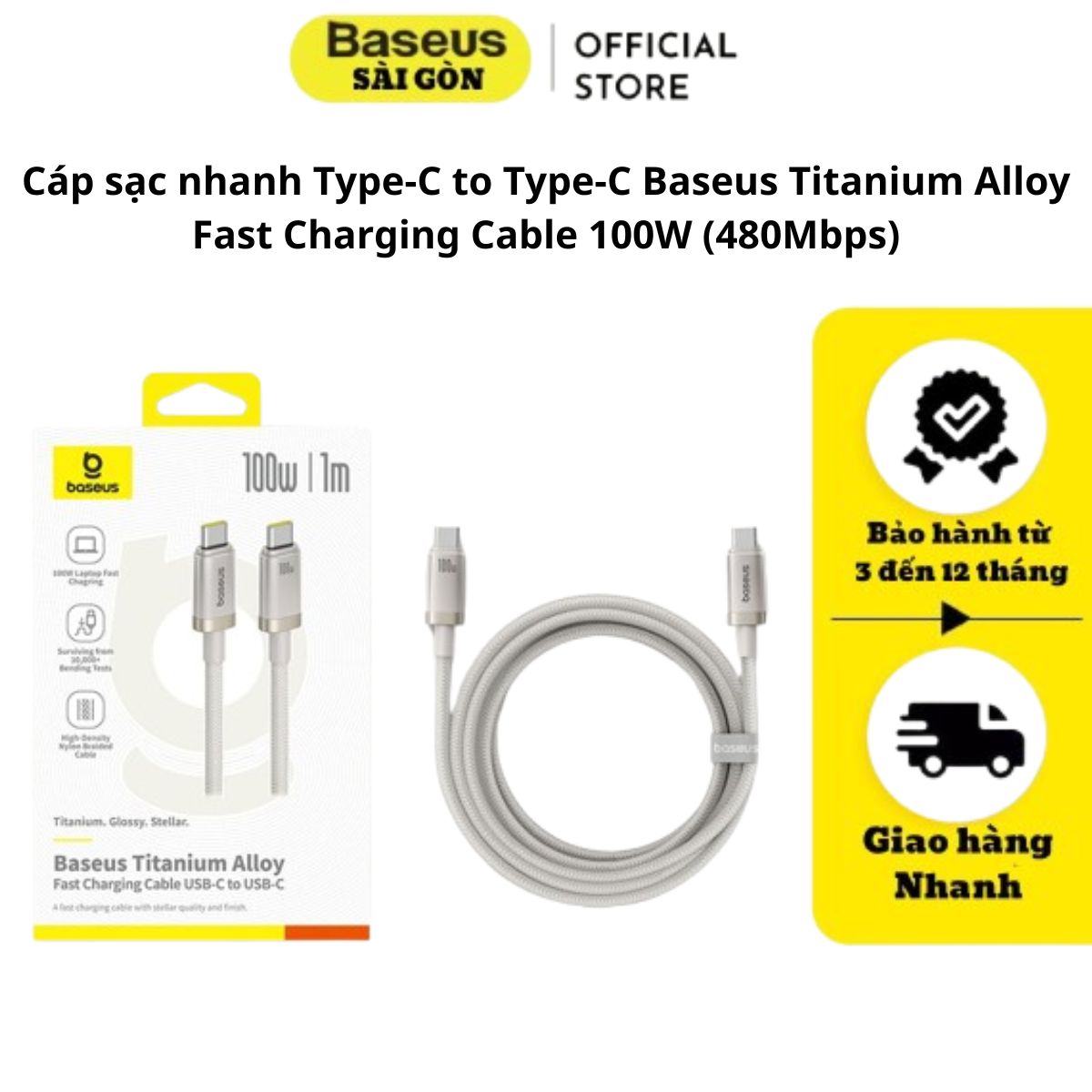 Cáp sạc nhanh Type-C to Type-C Baseus Titanium Alloy Fast Charging Cable 100W (480Mbps) - Hàng chính hãng