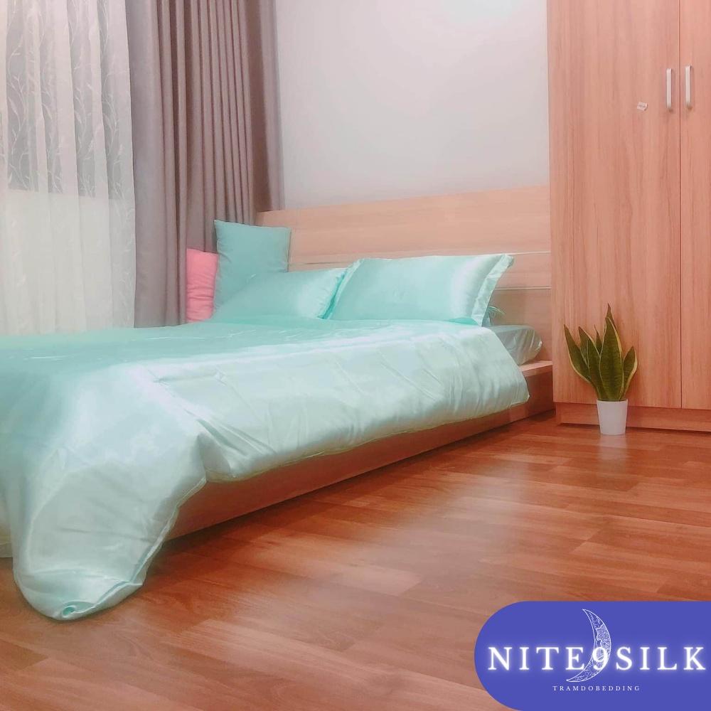 Chăn Ga Giường Lụa Êm Ái Chuẩn 5 Sao - Bộ Chăn Ga Gối Lụa Cao Cấp 5 Món - Màu Xanh Ngọc - Nite9 Silk