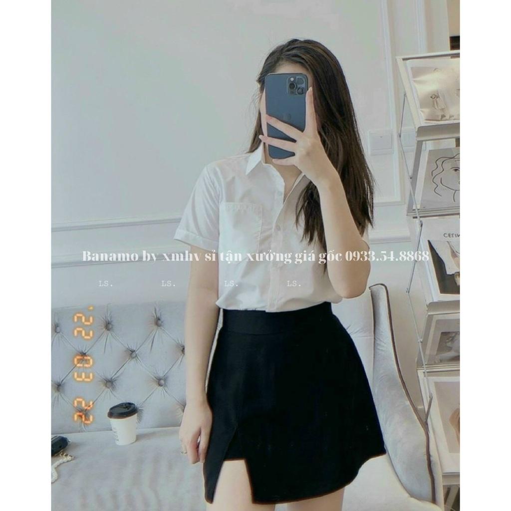 Chân váy nữ xẻ đùi chất tuyết mưa siêu đẹp thời trang Banamo fashion chân váy A xẻ đùi 5342