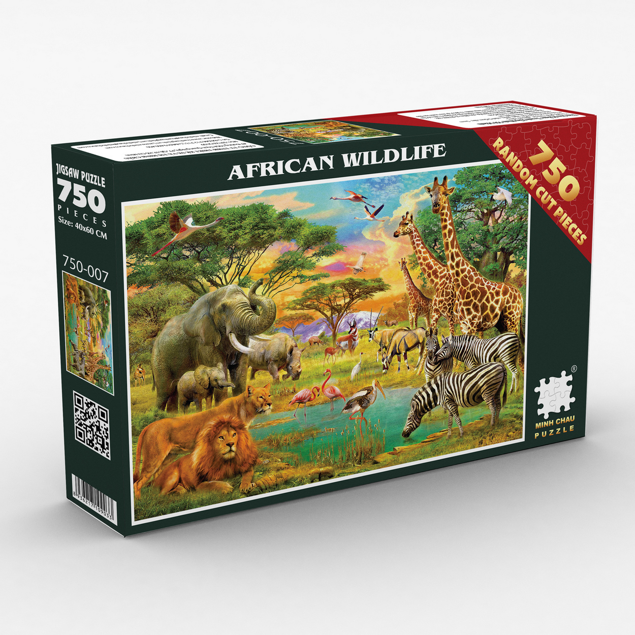 Tranh Xếp Hình Random Cut 750 Mảnh Minh Châu – African Wildlife (40x60cm)