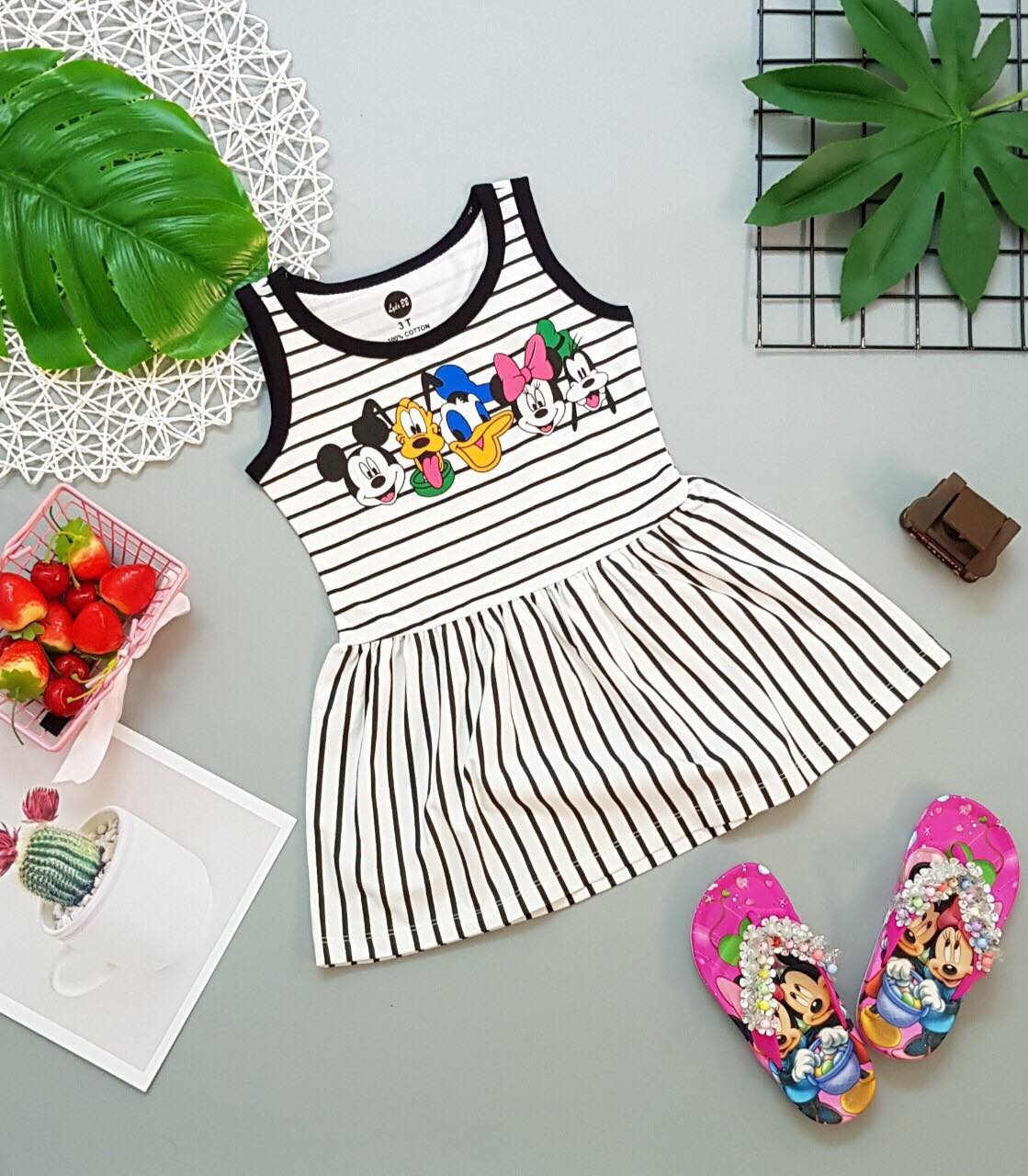 ĐẦM THUN SỌC BÉ GÁI IN HÌNH MICKEY