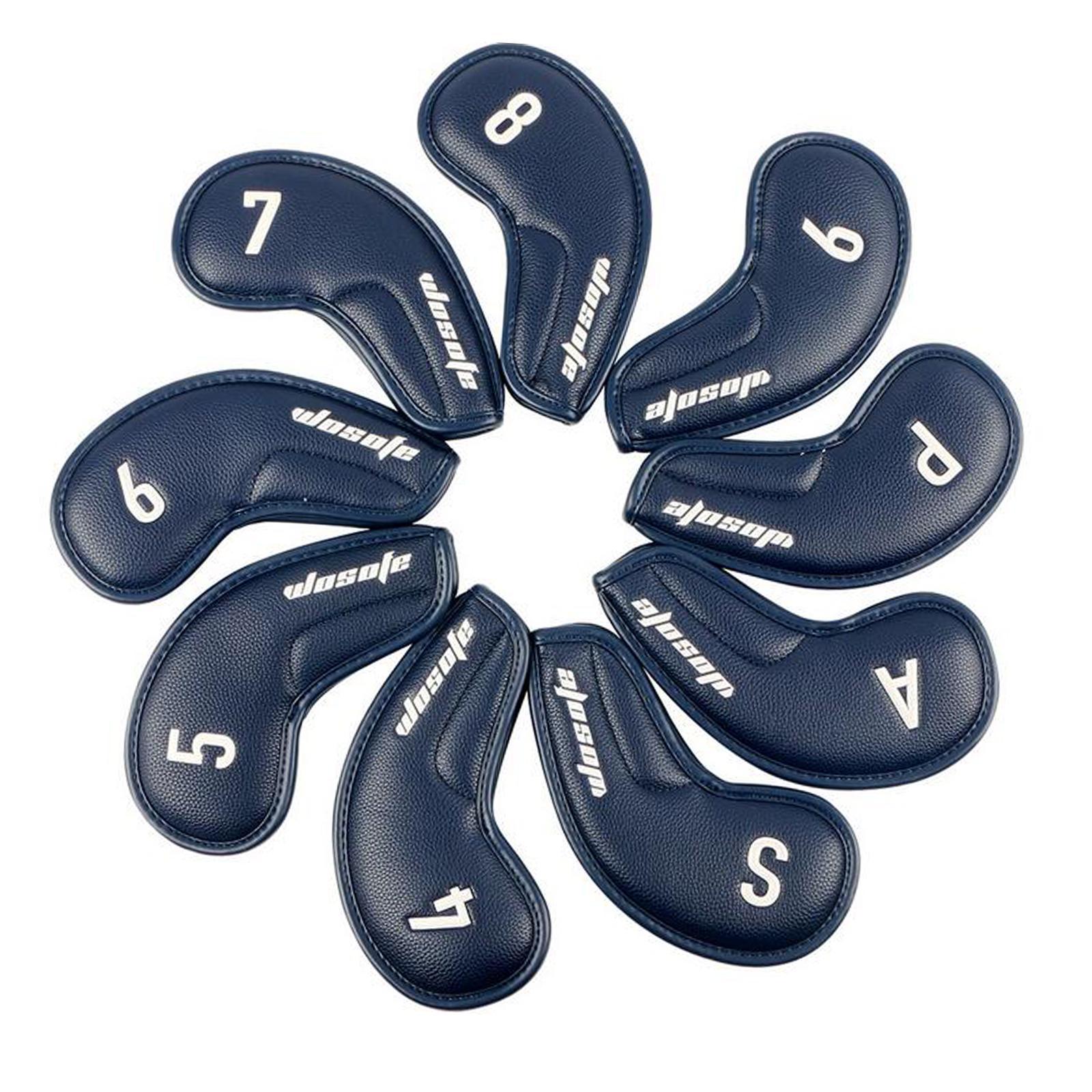 9Pcs Golf Iron Covers Set Golf Club Headcovers PU Leather Embroidered Number Protective Cover Golf Clubs Case Protector for Beginner Golfers
