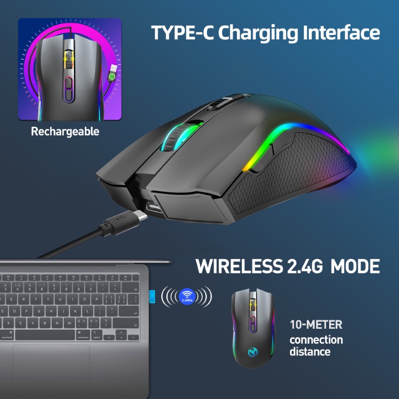 Chuột Không Dây Pin sạc T69 Gaming Mouse Type C