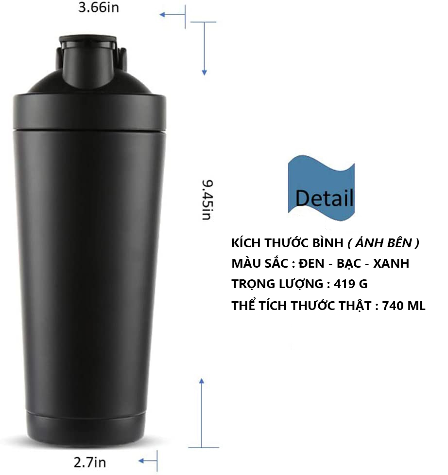 Bình lắc gym, bình lắc shaker, bình nước thể thao inox giữ nhiệt + kèm quả lắc Lò Xo - Hàng chính hãng DoDoDios