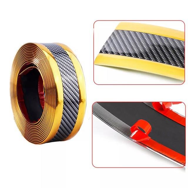 combo 2 mét Miếng dán 3D carbon trang trí loại tốt sẵn keo 3M bóc dính dán viền xe, nẹp bước chân cửa cao cấp hàng dày