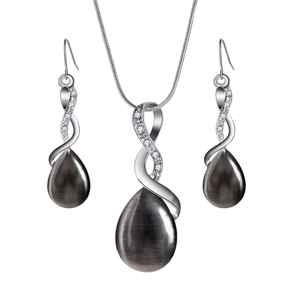 Necklace Earrings Set Waterdrop Teardrop Bridal Jewelry Set Pink + Pink