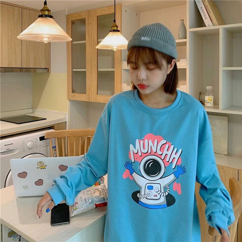 Áo Thun Tay Dài Unisex Có Bo Tay MUNCHH Phi Hành Gia Thu Đông