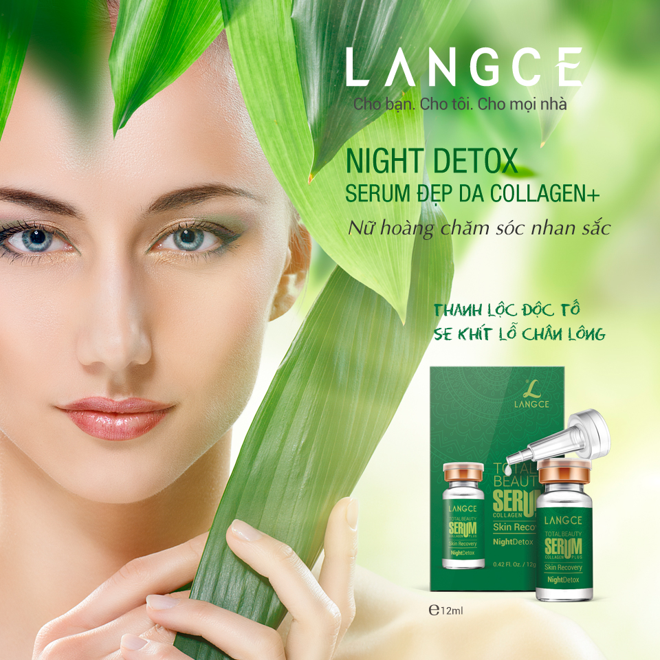 SERUM TOTAL BEAUTY COLLAGEN+ TẢO BIỂN XANH - NIGHT DETOX - THANH LỌC ĐỘC TỐ SE KHÍT LỖ CHÂN LÔNG 12ml LANGCE