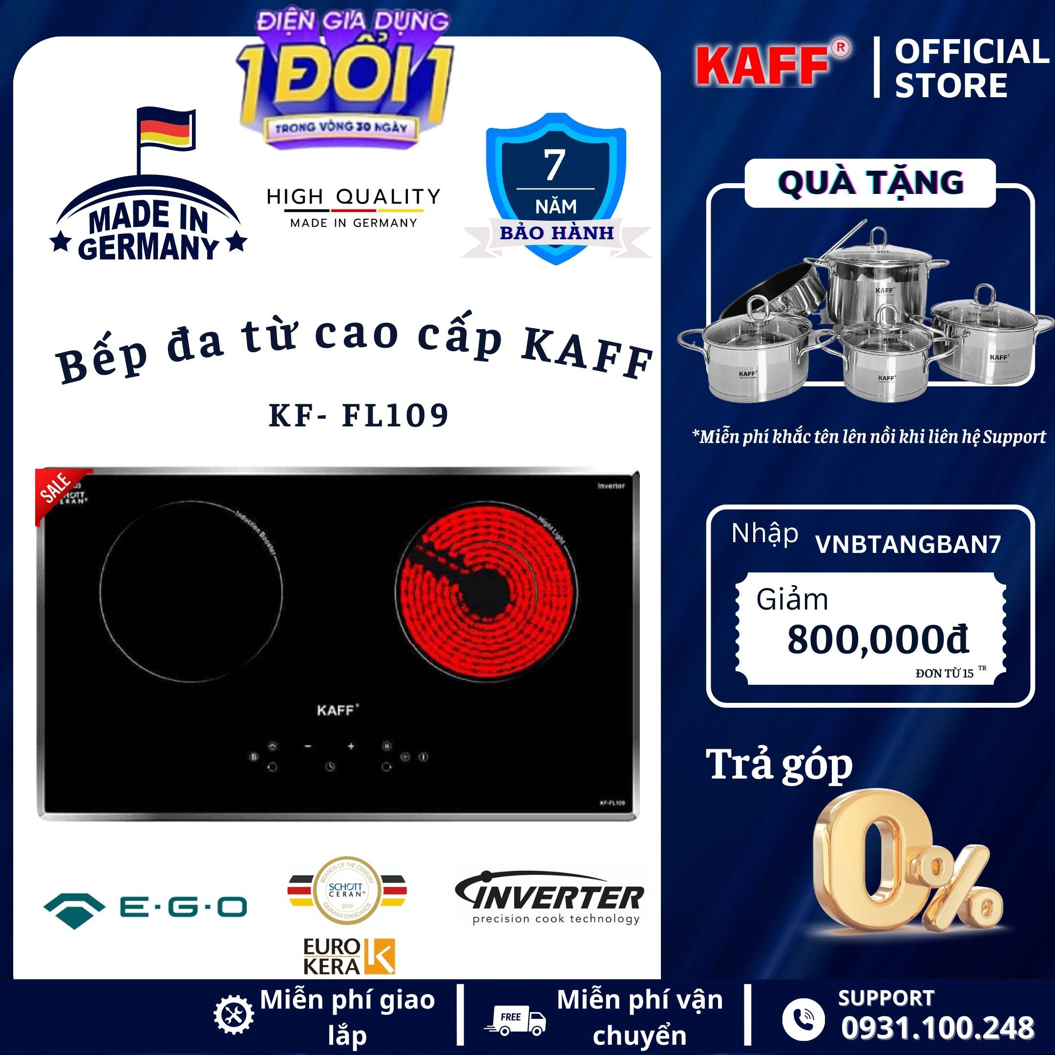 Bếp âm từ hồng ngoại đôi kết hợp nhập khẩu Germany KAFF KF-FL109 - Hàng Chính Hãng