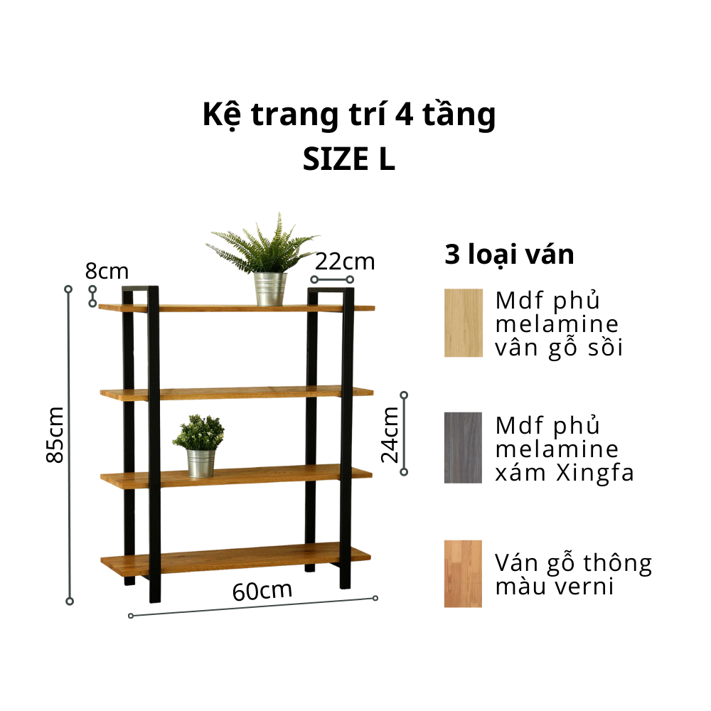 Kệ trang trí chân sắt màu Đen, gỗ nguyên tấm chắc chắn. Kệ trang trí đẹp, sang trọng, mang phong cách cổ điển Bắc Âu. Sản phẩm cao cấp, đạt tiêu chuẩn Hàn Quốc.