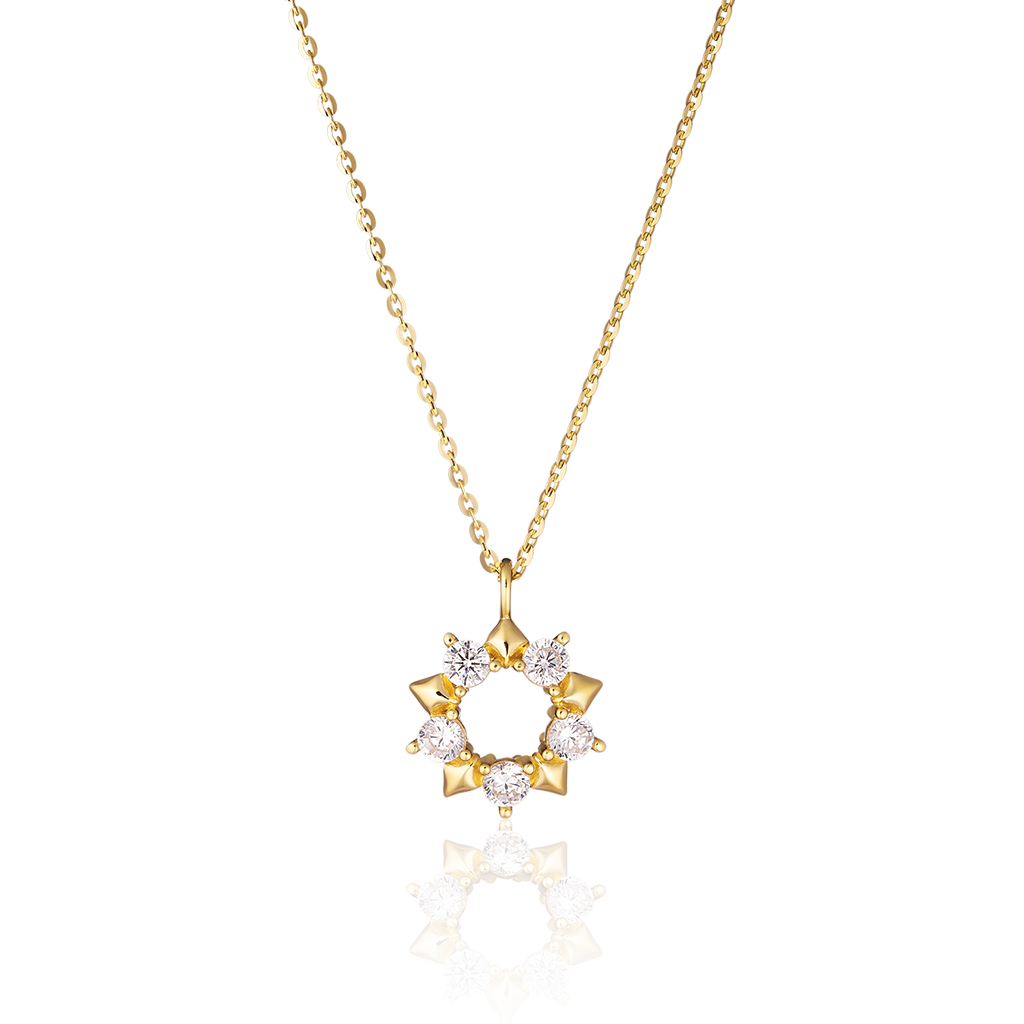 Dây Chuyền Vàng 14K Thiết Kế Hình Mặt Trời Đính Đá CZ Cao Cấp Lấp Lánh DCPTB300 Huy Thanh Jewelry