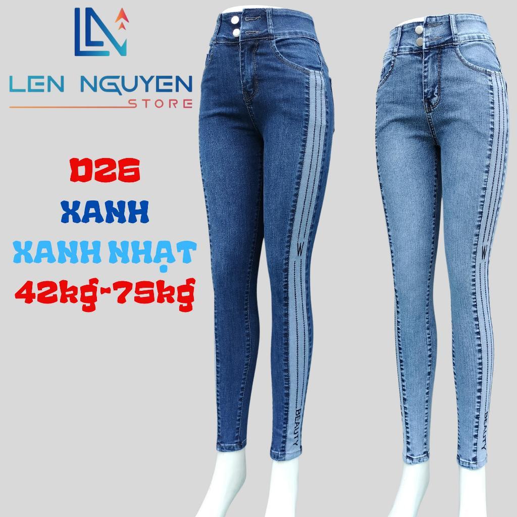 D26_Quần jean nữ, dài, lưng cao, quần bò nữ dáng ôm, quần rin nữ có big size, cho 42kg đến 75kg,LEN NGUYEN STORE - Xanh nhạt