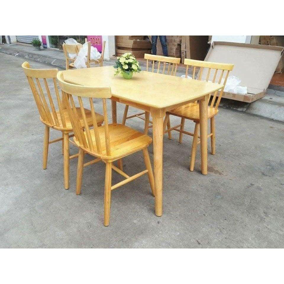 Bộ Bàn Ăn 4 Ghế Nan Bằng Gỗ Tự Nhiên