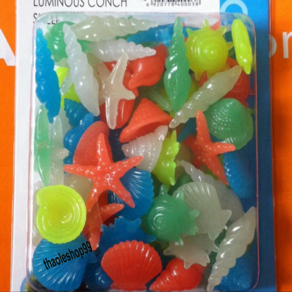 Set 10 vỏ sò/ vỏ ốc nhựa dạ quang trang trí hồ cá