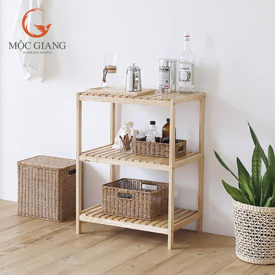 Kệ Lò Vi Sóng 3 Tầng Gỗ Thông - Kệ Gỗ Decor Trang Trí 3 Tầng - Nội Thất Mộc Giang