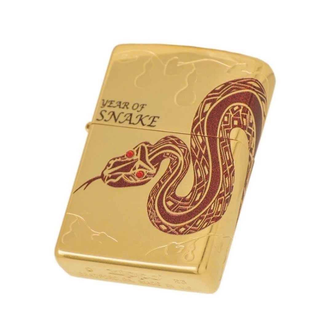 Bật lửa Zippo Year of the Snake 2025 - Phiên Bản Giới Hạn Châu Á (1000 Bản), Mạ Vàng Gold Plating Xước Bụi Khảm Đỏ Cao Cấp