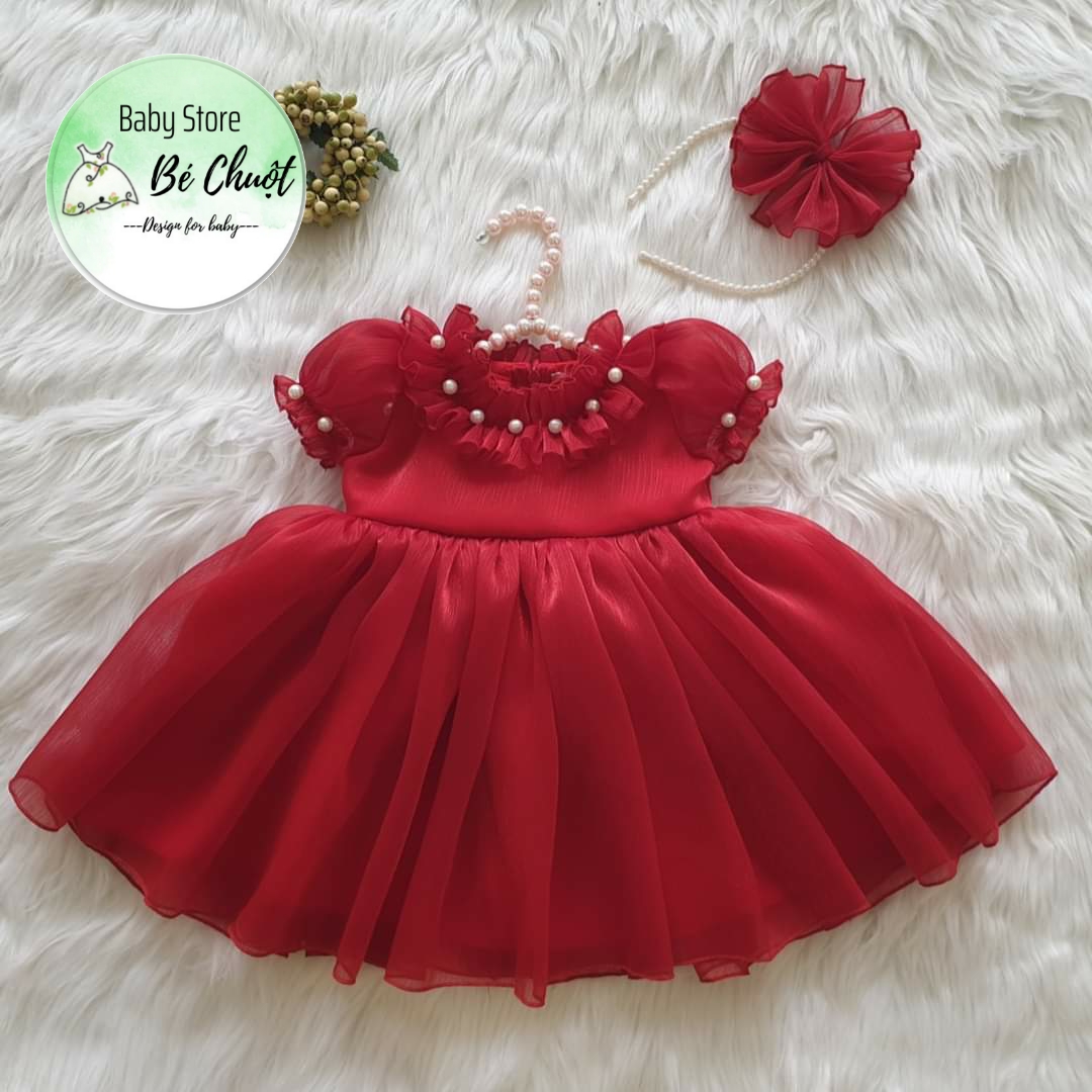 Váy Tơ Đỏ Đính Ngọc cho bé yêu TẶNG KÈM NƠ