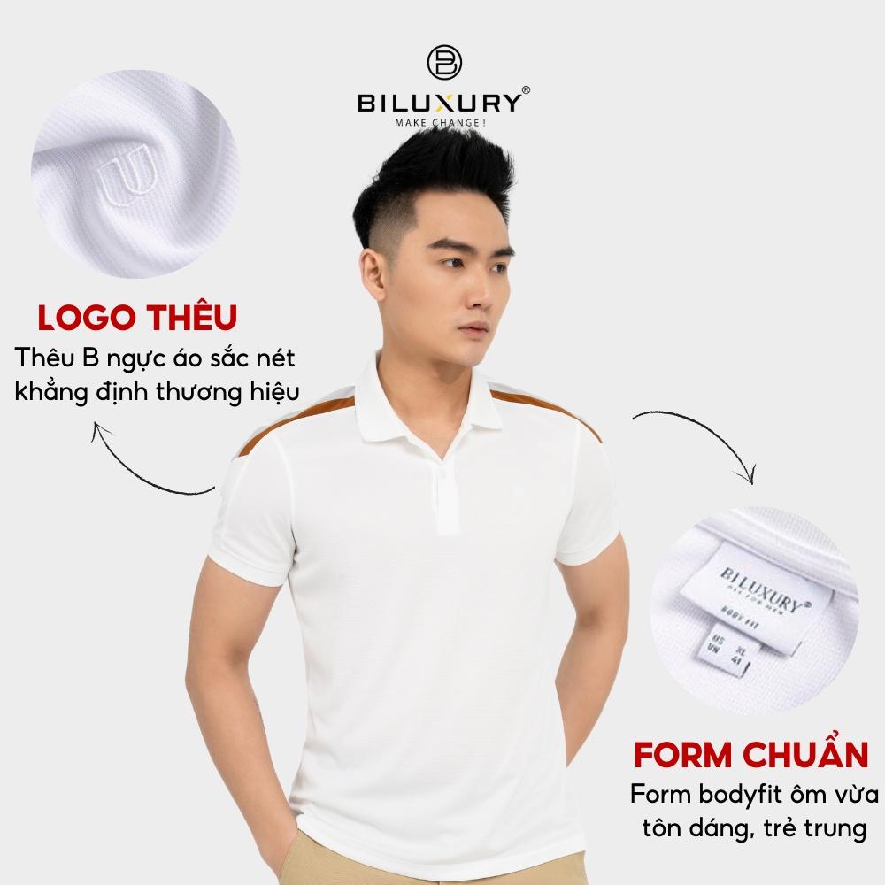 Áo polo nam thun có cổ Biluxury  5APCT024 vải coolmax mắt chim cao cấp thiết kế Color Block độc đáo đăng cấp