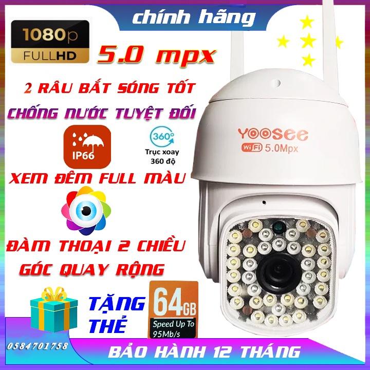 Tặng thẻ 64GB CAMERA YOOSEE PTZ 36 LED 5.0Mpx FULL HD 1080 CHỐNG NƯỚC, XOAY 360 ĐỘ, DÒ THEO CHUYỂN ĐỘNG -HÀNG NHẬP KHẨU