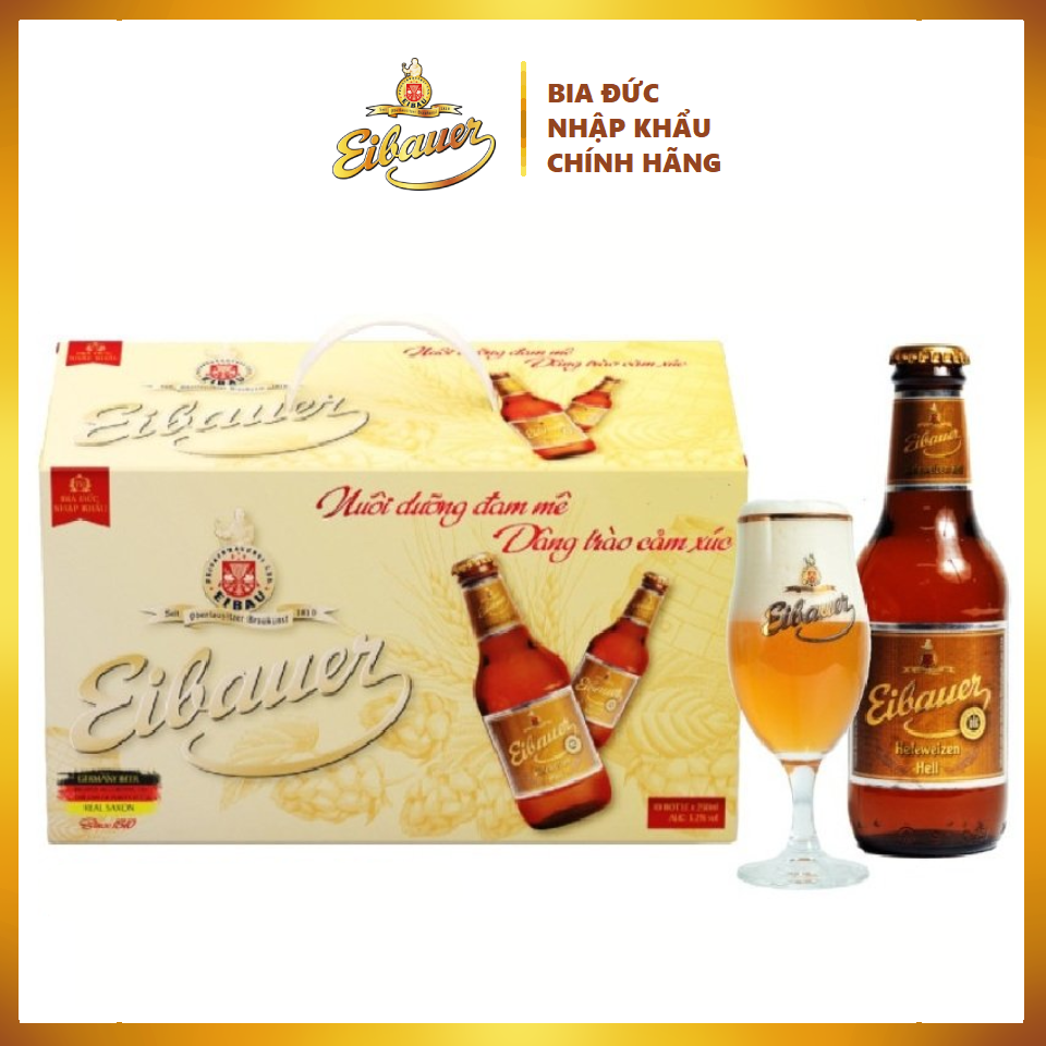 Thùng Quà Bia Thầy Tu EIBAUER HEFEWEIZEN HELL 5.2% - Bia Tươi Men Sống Thượng Hạng - Bia Đức Nhập Khẩu Chính Hãng