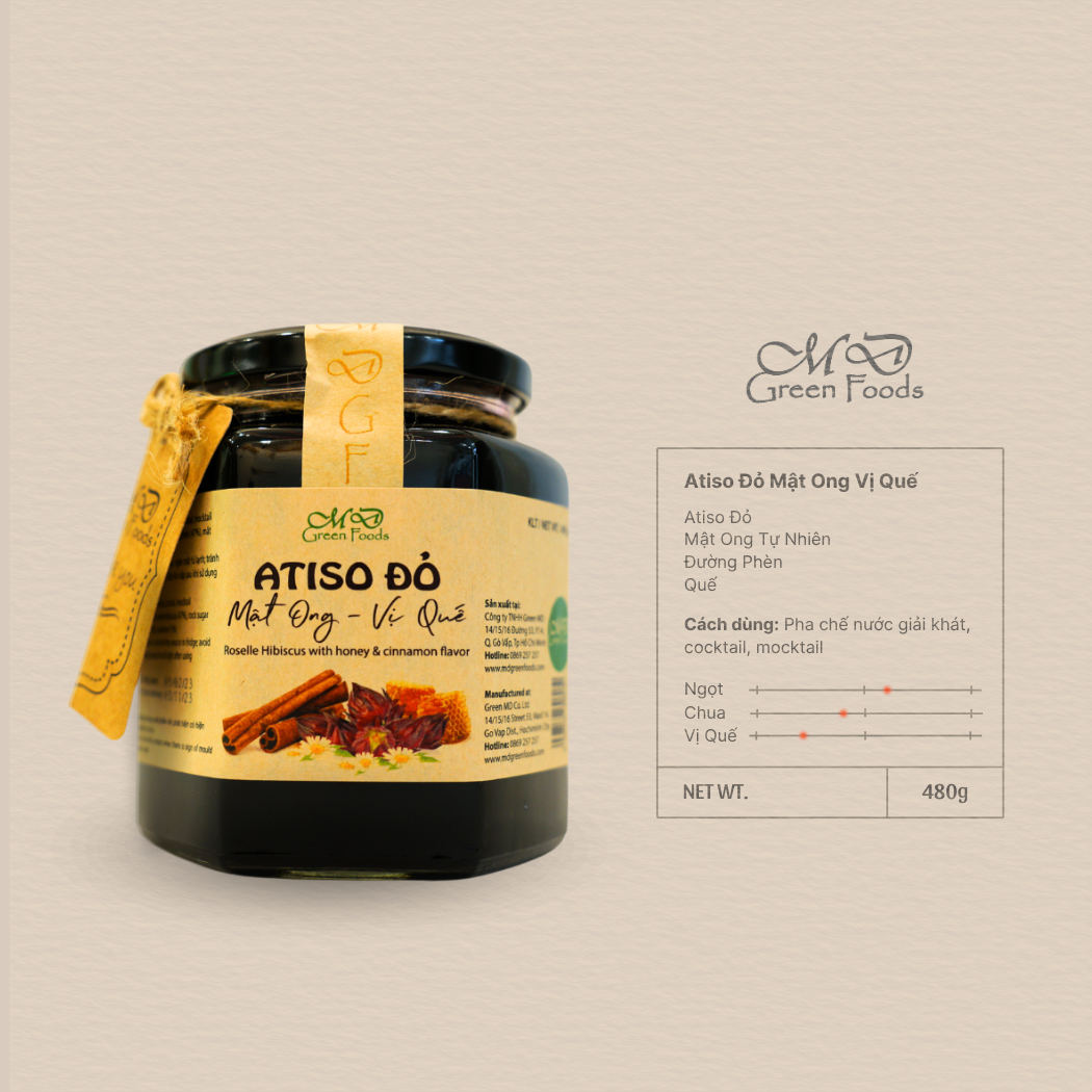 Atiso Đỏ Mật Ong Vị Quế MD Green Foods 480 gr - Tặng 2 Hũ Tắc Mật Ong Random Mini 25g
