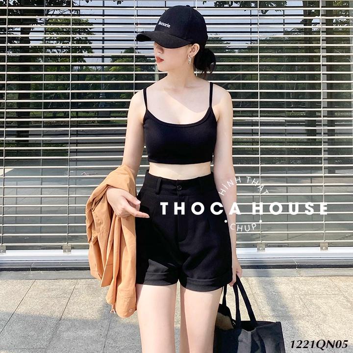 Quần short tây đen, nude, nâu trơn kiểu săn lai THOCA HOUSE trẻ trung hiện đại, chuẩn form dày dặn