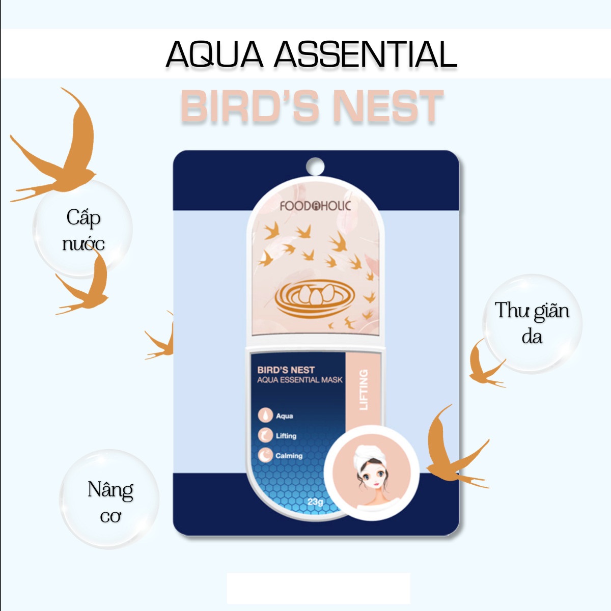 Mặt Nạ Cấp Nước Dưỡng Sáng, Tăng Độ Đàn Hồi Săn Chắc Da Foodaholic Bird's Nest Aqua Essential Mask 23g